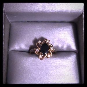 Black Sapphire & White Topaz Ring Size 8